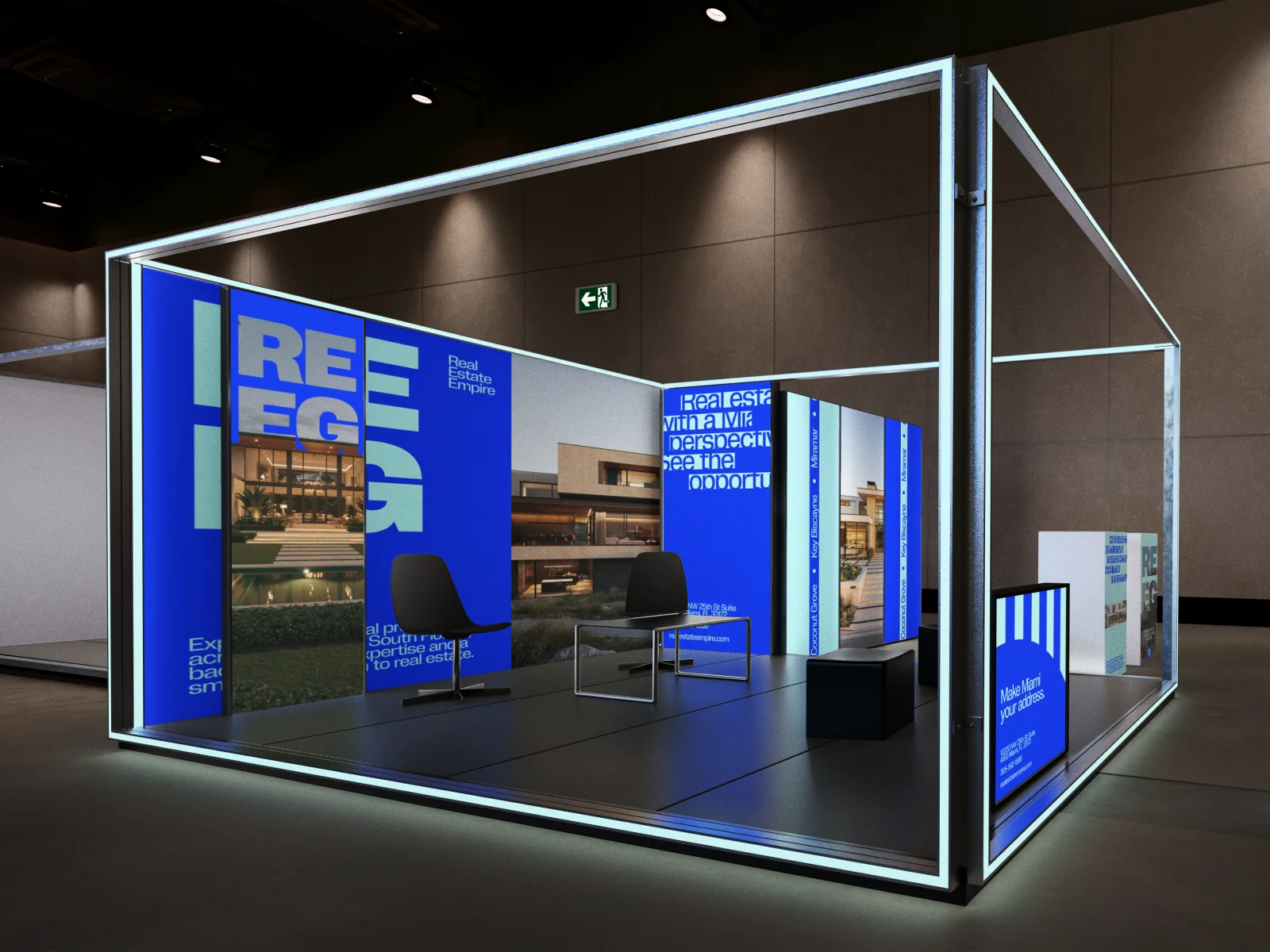 Real Estate Empire Group exhibition booth with illuminated framing