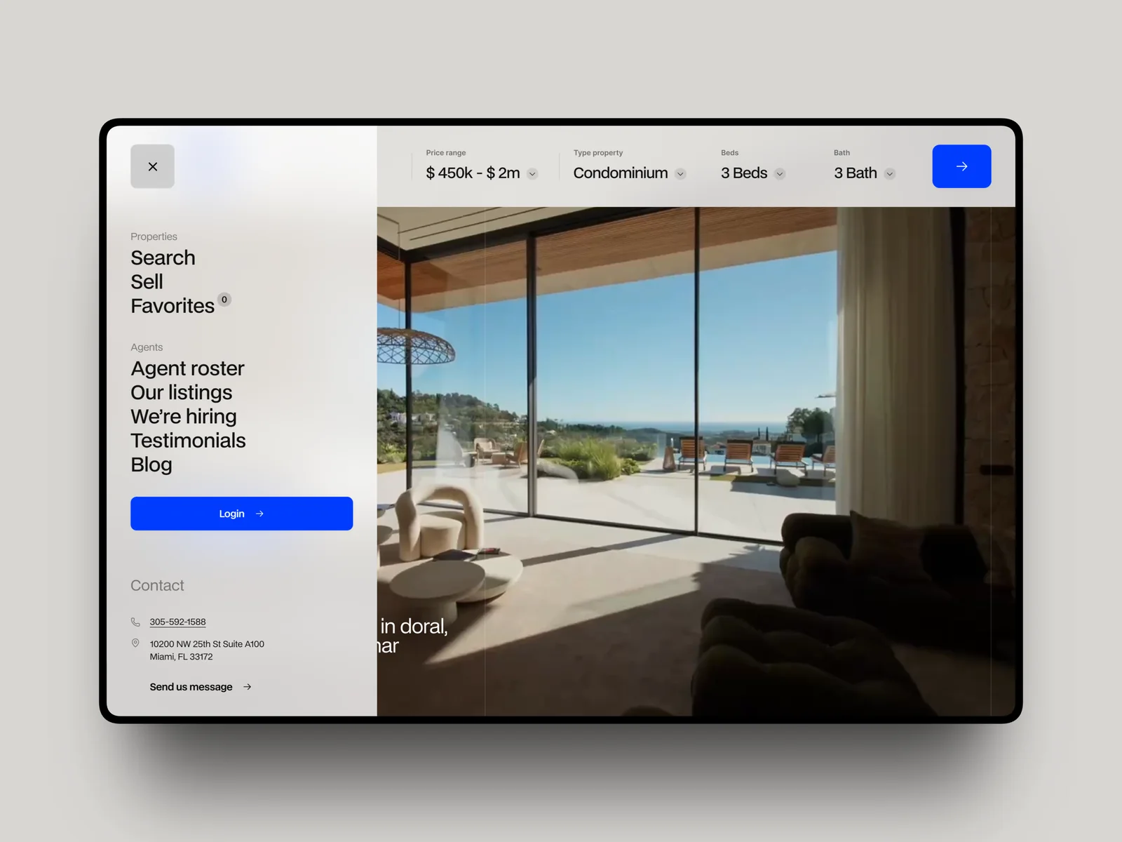 Property and agent navigation with search filters