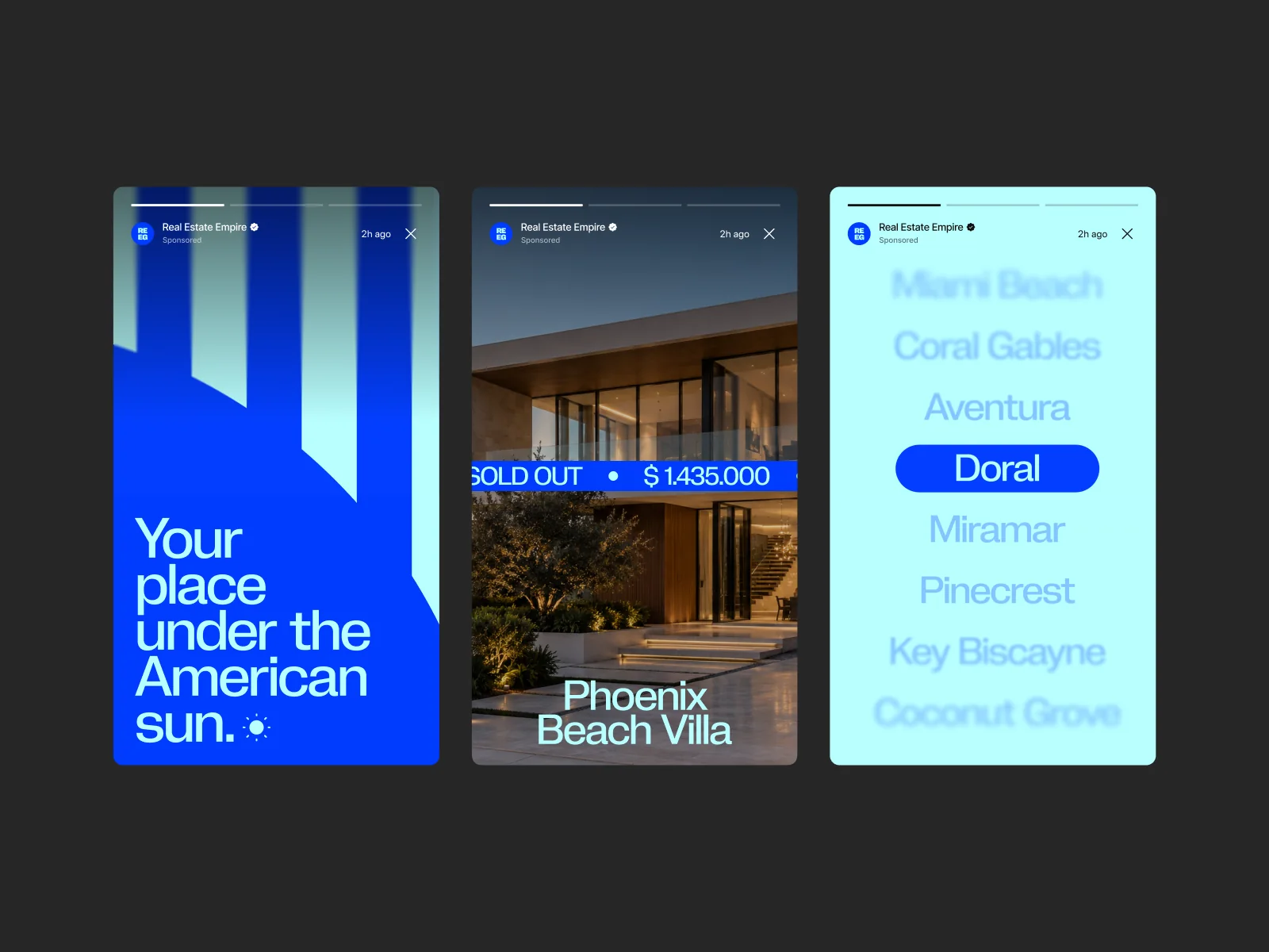 REEG vertical social campaign layouts and location stories