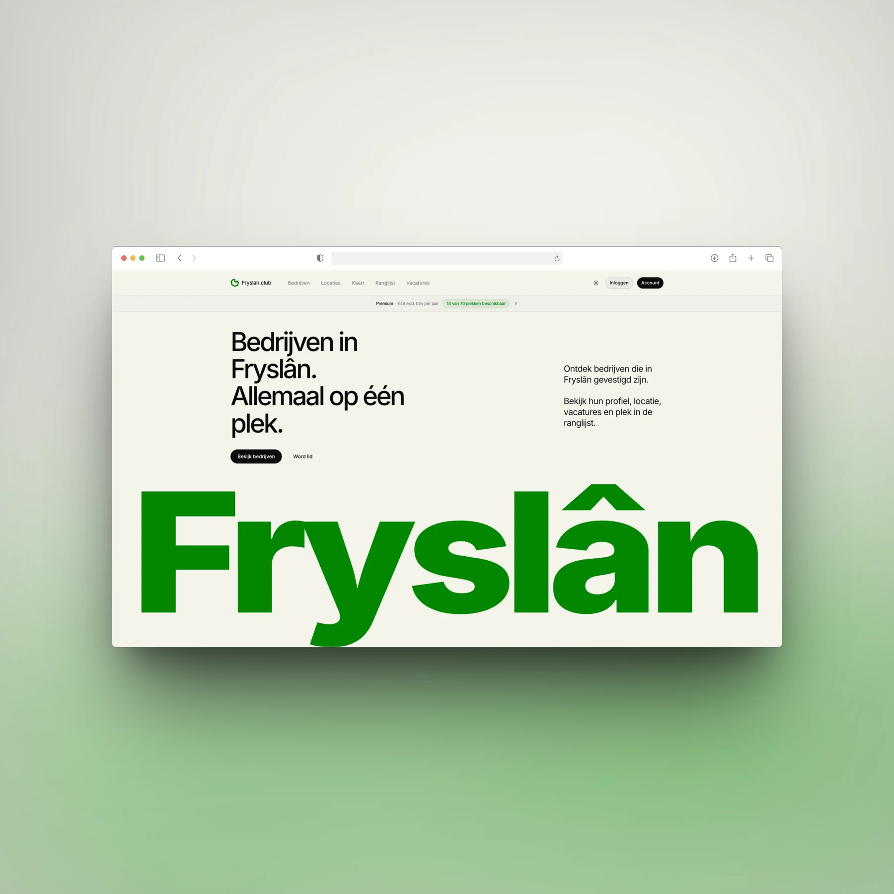 Fryslân.club homepage with regional business discovery