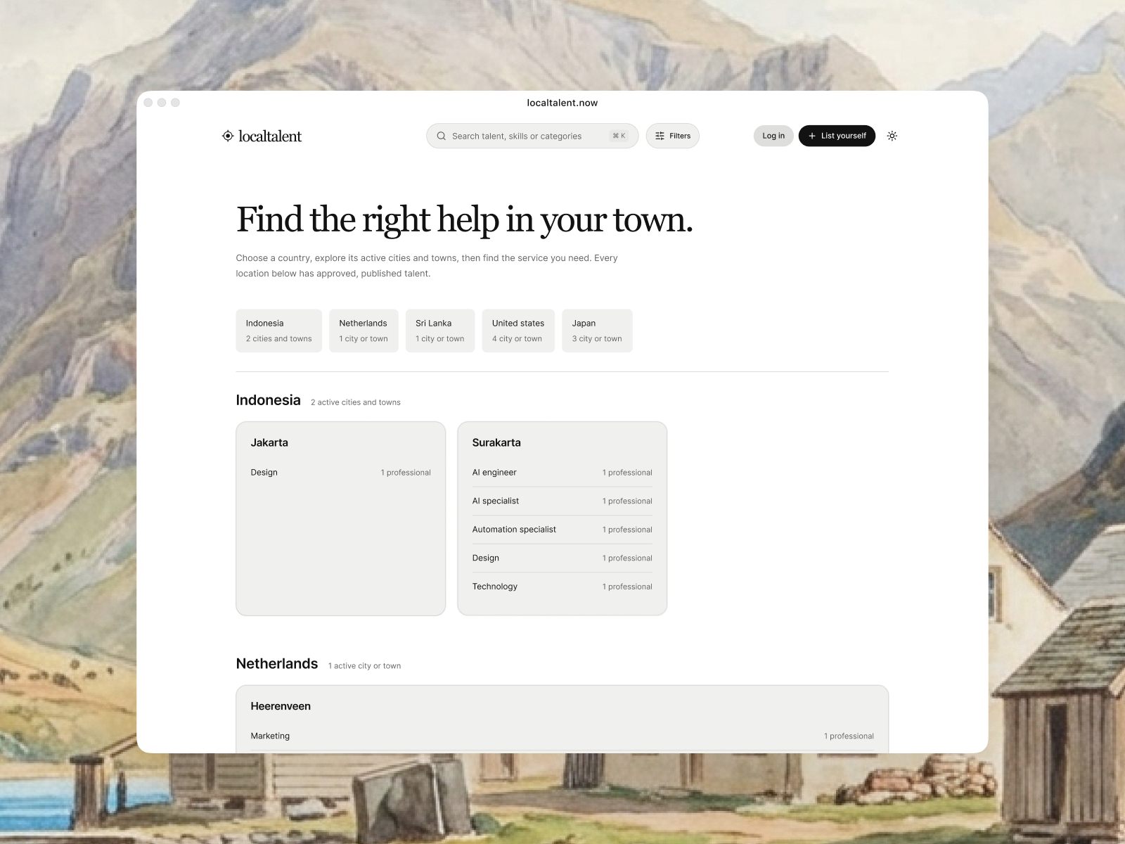 Localtalent overview interface