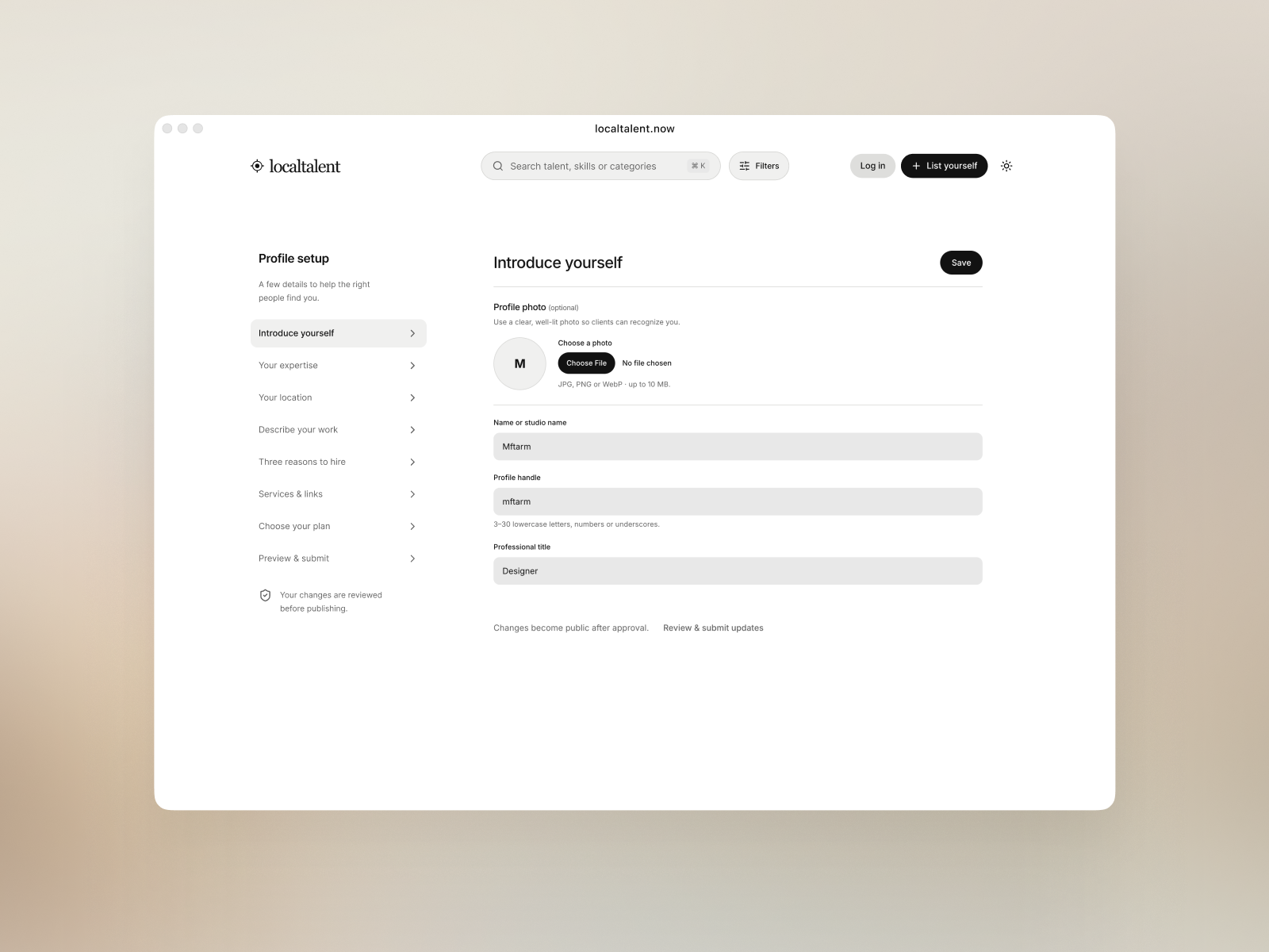Localtalent approach interface